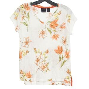 Rachel Roy Womens Top Linen Boho Cottage Minimalist Floral White Orange Small GX